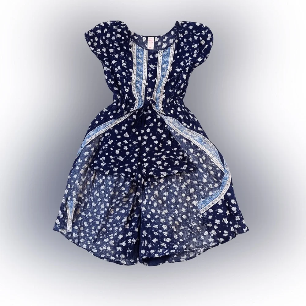 Justice Girls Navy Floral Romper Dress Size 12